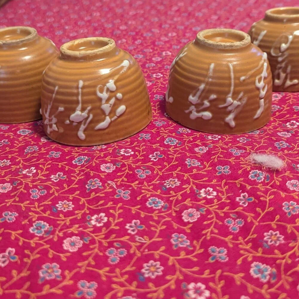 Vintage Japanese Teacups Double Walled Soma-yaki Yunomi Set of 4‎